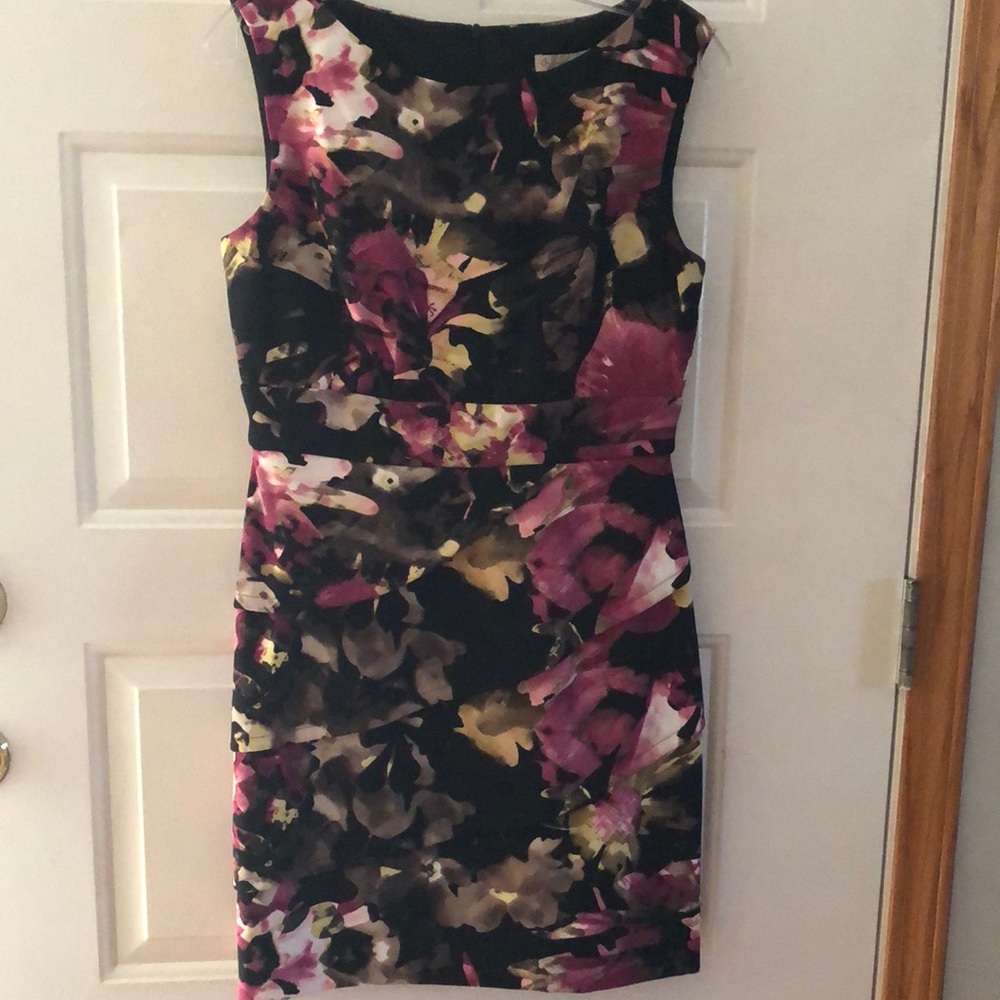 Black dress with mauve flowers